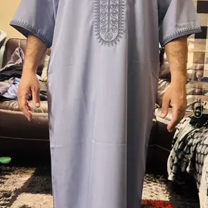 Classic Muslim men's Thobes Authentic Saudi Thobe Moroccan style ethnic style embroidered Islamic men's clothing for all seasons, festivals, Ramadan gifts, men's prayer abaya