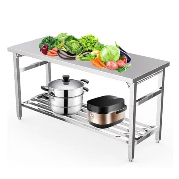 Stainless Steel Commercial Work Table, Heavy Duty Folding Prep Table with Adjustable Undershelf for Restaurant, Kitchen, Food Service, Space-Saving, No Installation Required