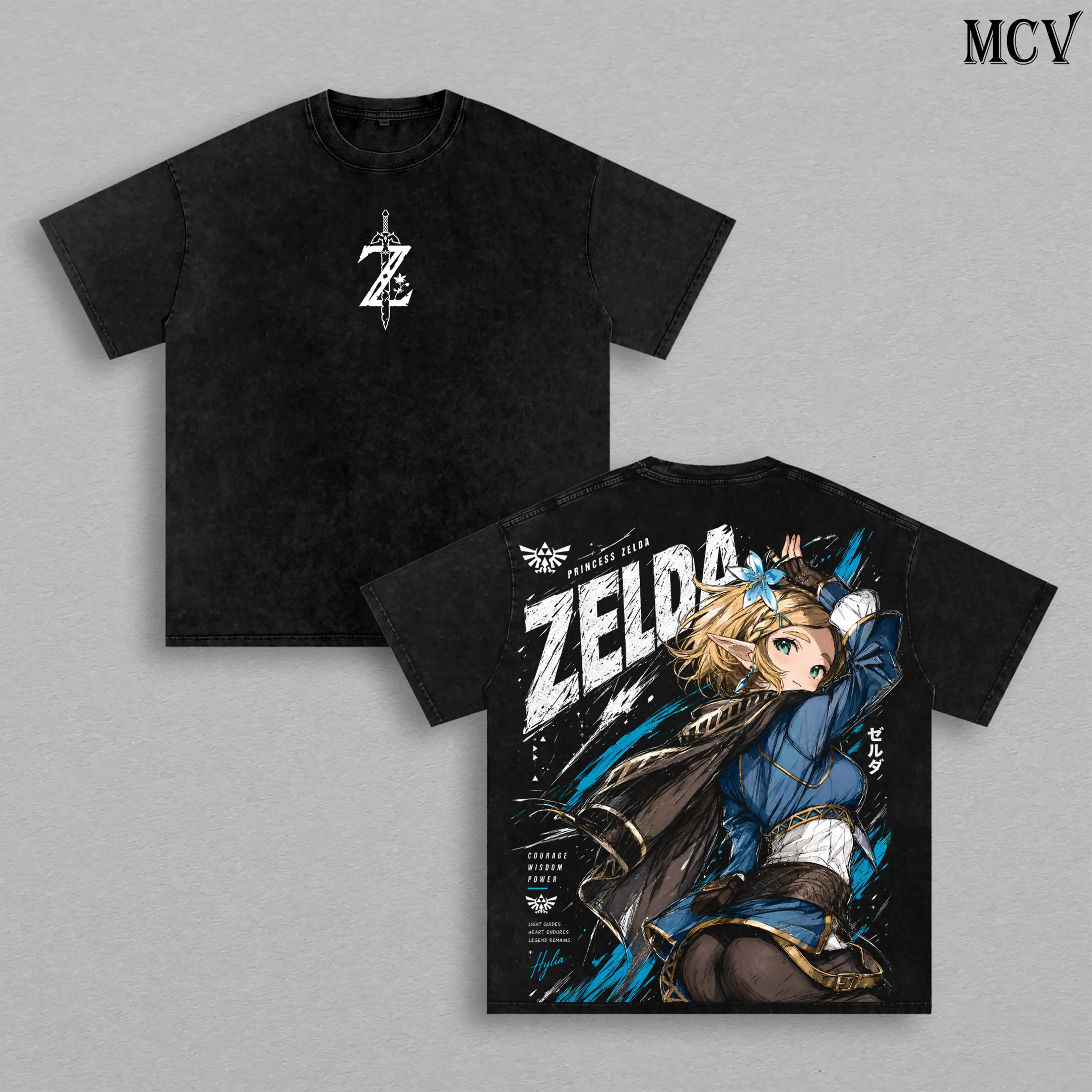 Princess Zelda The Legend of Zelda Tee – Zelda Vintage Washed T-Shirt | Hyrule Princess | Triforce of Wisdom | Fantasy Video Game Graphic Tee | Heavy Cotton Unisex Oversized Streetwear Top