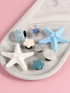 DIY Blue White Starfish Seashell Shoe Charms 8PCS Set for Croc Clogs Ocean Themed Summer Beach Accessories for Women to Customize Shoes