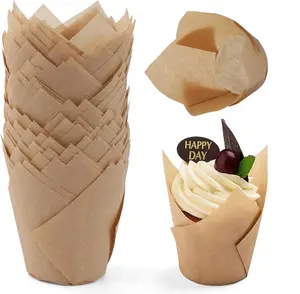 200pcs Natural Tulip Cupcake Liners, Standard Greaseproof Paper Baking Muffin Liners Holders Perfect for Bridal Showers, Baby Showers, Birthday Parties, Banquets and Catering Events