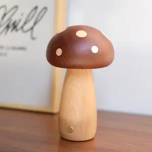 Whimsical Solid Wood Mushroom Lamp Cozy Cottagecore NightLight for Bedroom&Nursery |Aesthetic Ambient Room Decor Handcrafted Wooden Mushroom Desk Lamp | Magical Warm LED NightLight Cute Aesthetic Gift for Book Lovers & Kids, Ambient Decoration