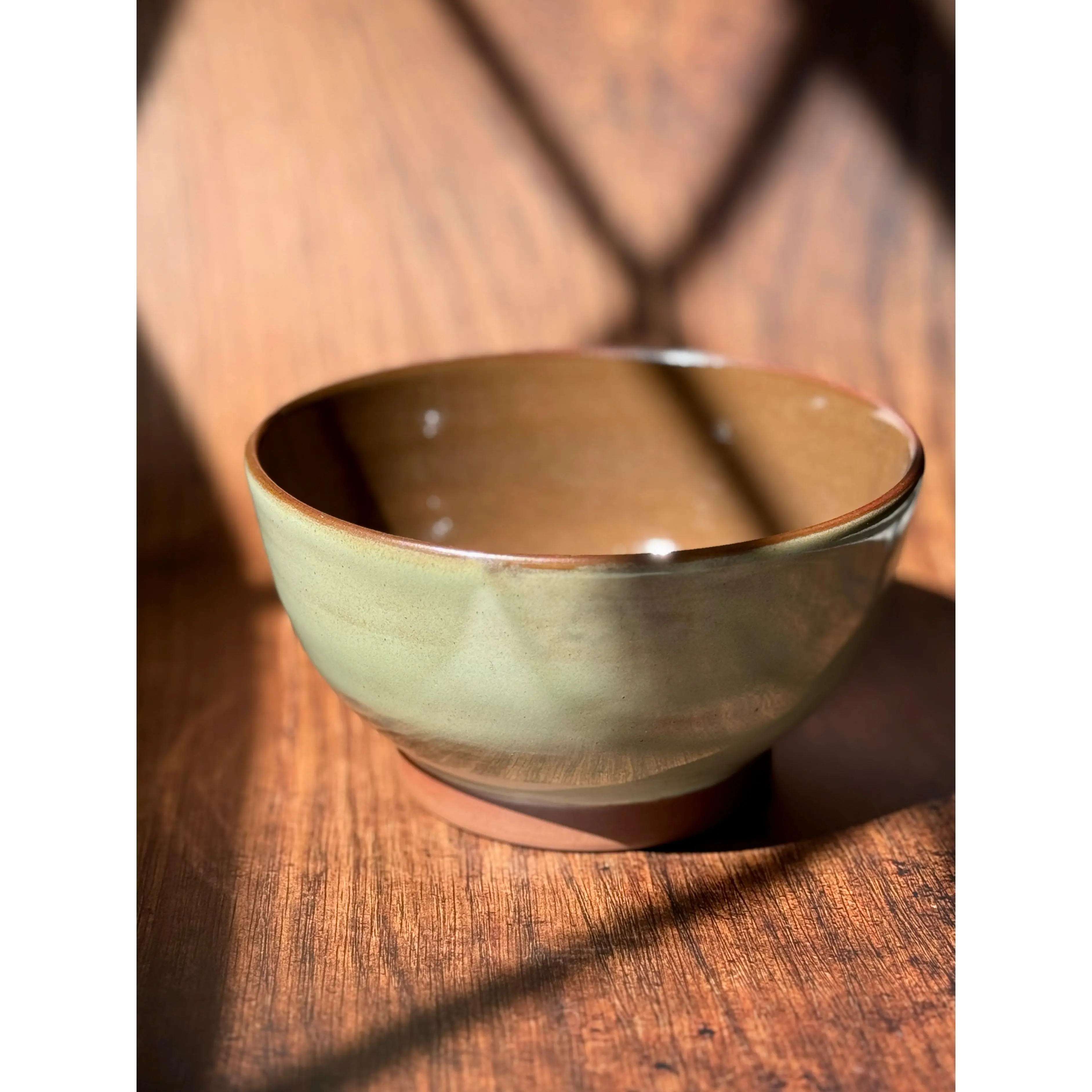 Sage Green Handmade Serving Bowl with Sun Detail (Stoneware)