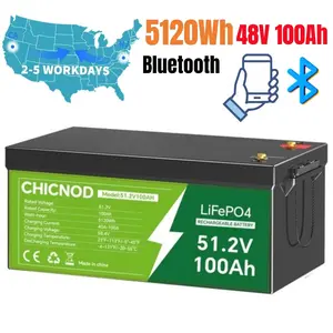CHICNOD 48V 100Ah Bluetooth Lithium LiFePO4 Built-in 100A BMS Deep 15000+ Cycle Phosphate Battery