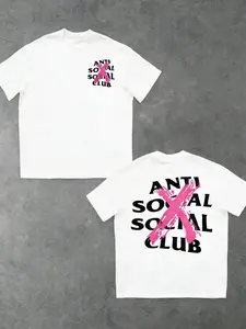 Anti Social Social Club Graphic Tee — Hot-Selling Streetwear! Bold Pink X Print + Brand Text, Black Base & Oversized Fit For Urban Edgy Style. Trendy Statement Top, Menswear.