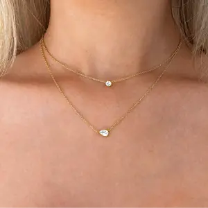 EVRY JEWELS Gold or Silver Plated Women's Whisper Shine Necklace 2 Piece Set