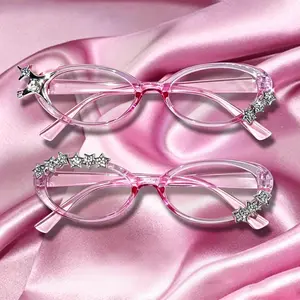 Women's Y2K Pink Star Rhinestone Eyeglass Frames - 2000s Aesthetic Fashion Accessory Must-Have