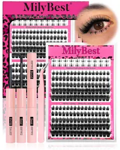 MilyBest Cove Eyelashes ,1 Set Mixed Length Individval Eyelash Extensions Kit,Self Grafting False Eyelashes with Tweezers&Glue&,Prefessional Eye Makeup Accessories for Women