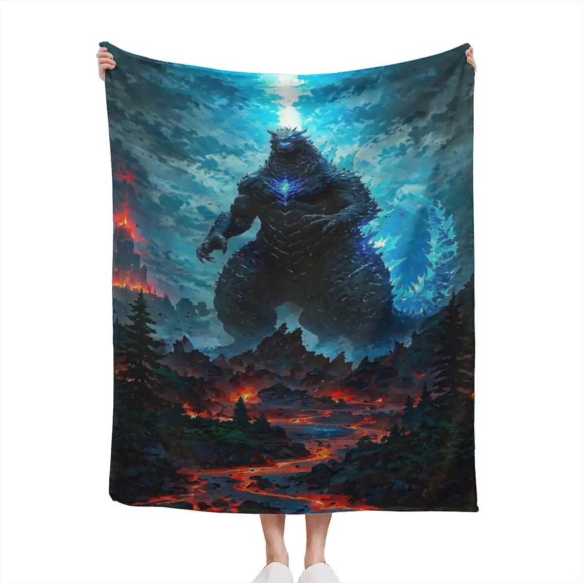 Oversized Godzilla Graphic Dinosaur Throw Blanket - Anti-Pilling Flannel, Super Soft Warm Cozy, Lint-Free, Machine Washable, Portable for Camping Travel, Home Bed Sofa Decor for Monster Fans
