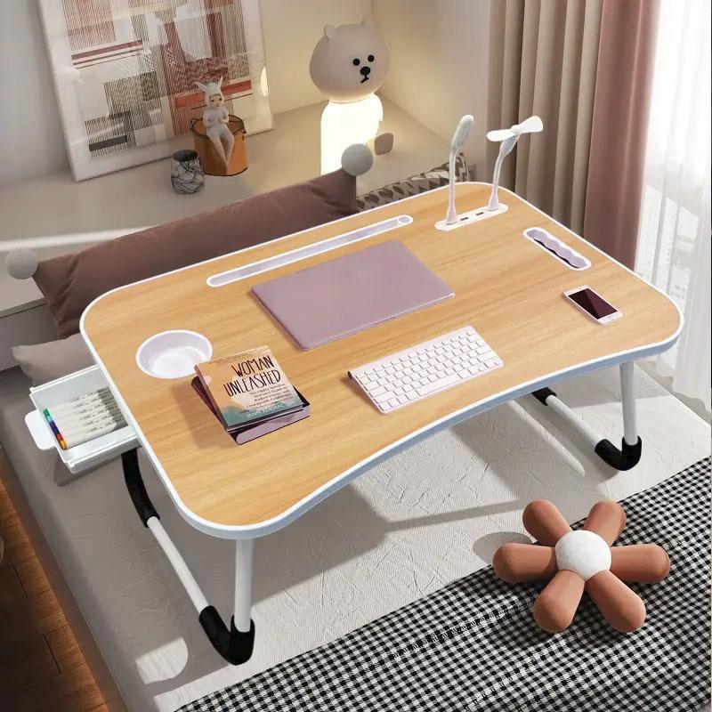Ultra Large Portable Laptop Bed Table - Multi functional tray holder with cup holder and drawer, USB, fan, and light - Perfect for eating, reading, and writing on beds, sofas, floors - Stable, durable, and foldable