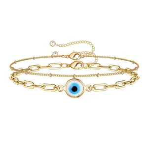 Dainty Gold Bracelets For Women, 14K Gold Filled Adjustable Layered Bracelet Cute Oval Chain  Bar Gold Bracelets For Women Jewelry