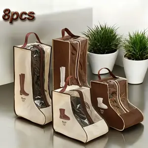 8-Pack Portable Shoe Storage Bags--Dustproof, Breathable Non-Woven Fabric, with Transparent Panel, Sturdy Handles, and Zipper Closure| Travel Shoe Storage Bag, Suitable for High Boots, Ankle Boots, and Flat Boots, Ideal for Home and Dorm Use