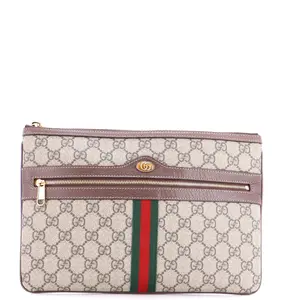 Pre-owned GUCCI Canvas Coated Clutches & Wristlets Ophidia Zip Pouch GG Coated Canvas Large by Rebag