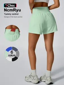 Women's Sporty Yoga Shorts with Wide Waistband, Hidden Side Pockets, Breathable & Comfortable, Gym Training, Running, Cycling, Golf, Tennis