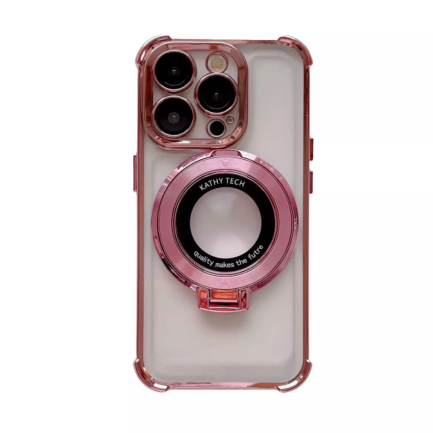 Kathy Tech Airbag Shockproof Magnetic Foldable Stand Phone Case for iPhone 11-16 Pro Max Plus Durable Anti-Fall Protection with Free Glitter Card & Compact Magnetic Bracket