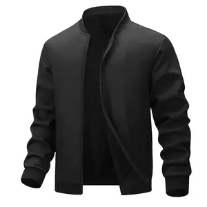 Men's Classic Ribbed-Trim Zip Jacket Charcoal Grey Stand Collar with Comfort Lining Black Colorway Medium Size