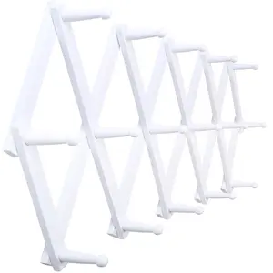 SKOLOO Accordion Wall Hanger, Modern Expandable Coat Rack Wall Mounted, Solid Wooden Wall Hat Rack, 16 Peg, White