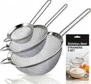 Fine Mesh Strainers - Stainless Steel Colander Sieve Sifters, with Durable Mesh and Sturdy Handle, Excellent for Sifting Dry ingredients, Flour, Pastas, Rice, Tea (2.8"+4.73"+7.09") Kitchen Utensils