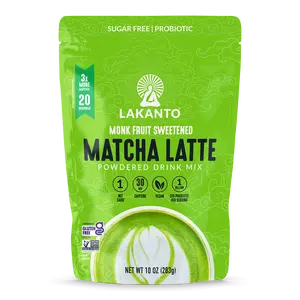 Lakanto Sugar Free Matcha Latte - Green Tea Powder with Shelf Stable Probiotics and Fiber, Sugar Free, Monk Fruit Sweetener, Keto Diet Friendly, Vegan, Healthy Detox, Destress, Antioxidants, Authentic Beverage (10 Oz)