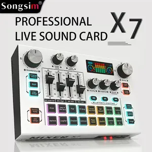 Songsim-X7 professional audio mixer, independent channel adjustment, customizable effects, high/low direct input/output, suitable for PC, mobile phones, gaming, podcasts, live streaming, and small studios