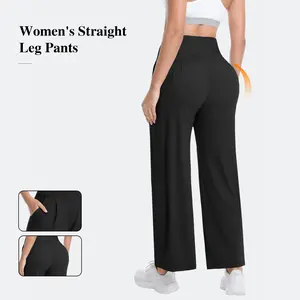 Womens Wide Leg Yoga Pants Casual Work Dress Pants Lounge Sweatpants High Waist Comfy Loose Trousers With Pockets row  clothing