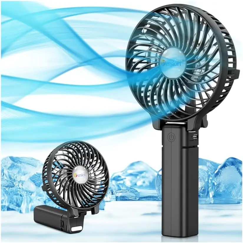 Versiontech. Portable Handheld Fan, Powerful+Durable+2000Mah+180° Foldable, Mini Table Fans with USB Rechargeable Battery Operated Cooling Accessories for Personal Use, Travel, Office Black VersionTECH.