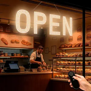 Open Signs for Business, 30"x10" Big & Bright Open Sign with Remote Control Dimmable,  Window Sign for Cafe Bar Retail Store - Warm White