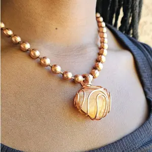 Citrine Chunky Ball Chain Crystal Necklaces, Thick Natural Gemstone Pendant Necklace, Spiritual Jewelry, Abundance, Prosperity, Wealth [Made-to-Order]