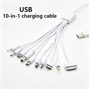 White color 10-In-1 Charging Cable, 0.5m and 1m, Compatible with Multiple Digital Devices, Versatile USB Charger for Phones, Tablets