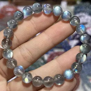 Genuine Sri Lankan Gray Labradorite Bracelet 8mm | High Flash Blue Light Beads | Natural Labradorite Beads