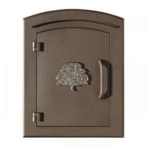 QualArc MAN-1404-BZ 14 in. Manchester Non-Locking Column Mount Mailbox with Decorative Oak Tree Logo in Bronze