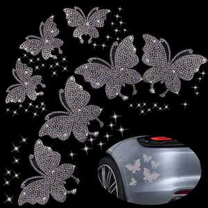 7PCS Butterfly Crystal Car Stickers, Bling Rhinestone Crystal Rhinestone Car Sticker Decal, Self-Adhesive Silver Glitter Rhinestones Decals, for Cars Bumper Window Laptops Luggage