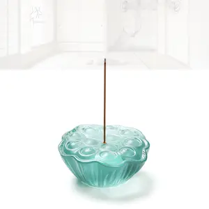 Handmade Glass Lotus Incense Holder – High-Quality Crystal Burner for Meditation & Zen Decor with 4mm Incense Hole and Ash Catcher Base