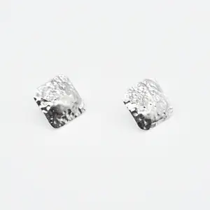 Pounded Silver Diamond-Shaped Earrings - Elegant and Hand-Crafted