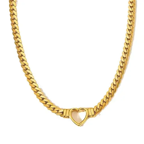 Women's Light Luxury Personalized Heart Artificial Gemstone Clavicular Necklace - Non-Tarnish Titanium Steel Cuban Link Chain, Female Accessories for Adults, Durable Fade-Resistant Casual Jewelry for Back to School, Trendy Look Standout Style