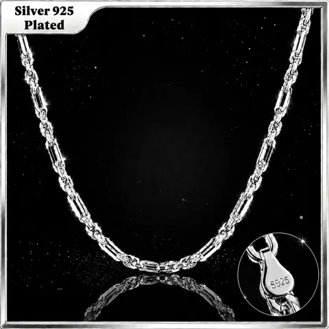 Holylegend S925 Plated Milano Rope Chain ,10X Thicker Silver Coating with Nano Anti-Tarnish Layer, Hypoallergenic Flexible Soft Link Jewelry