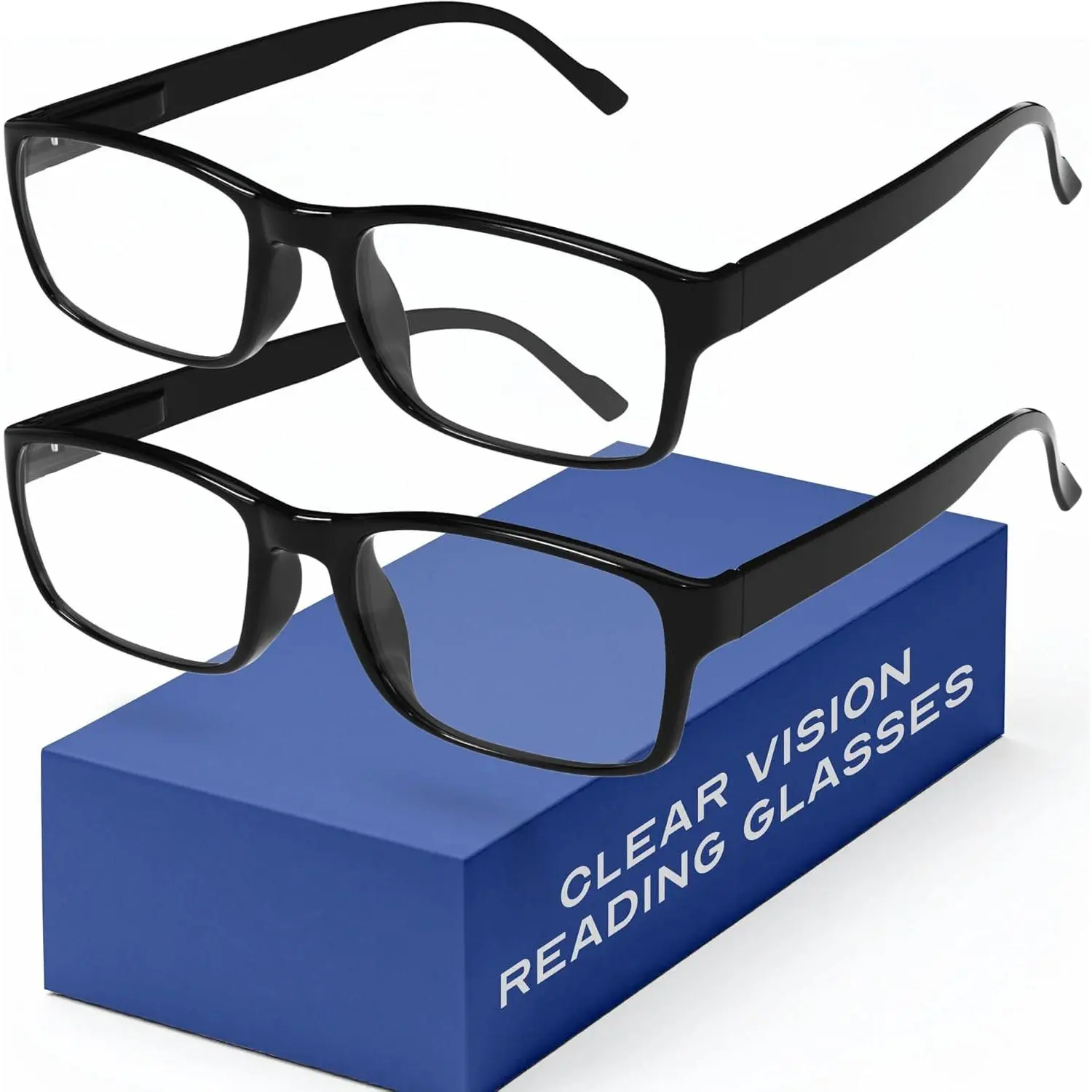 Reading Glasses for Men 2-Pack, Stylish Black Rectangle Frames with Flexible Spring Hinges, Blue Light Blocking and UV Protection, Stylish Design