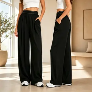 Women's Elastic High-Waisted Wide Leg Pants - American Retro Loose Straight Lightweight Quick-Dry Breathable Casual Everyday Chic Bottoms Japanese lightweight summer clothing