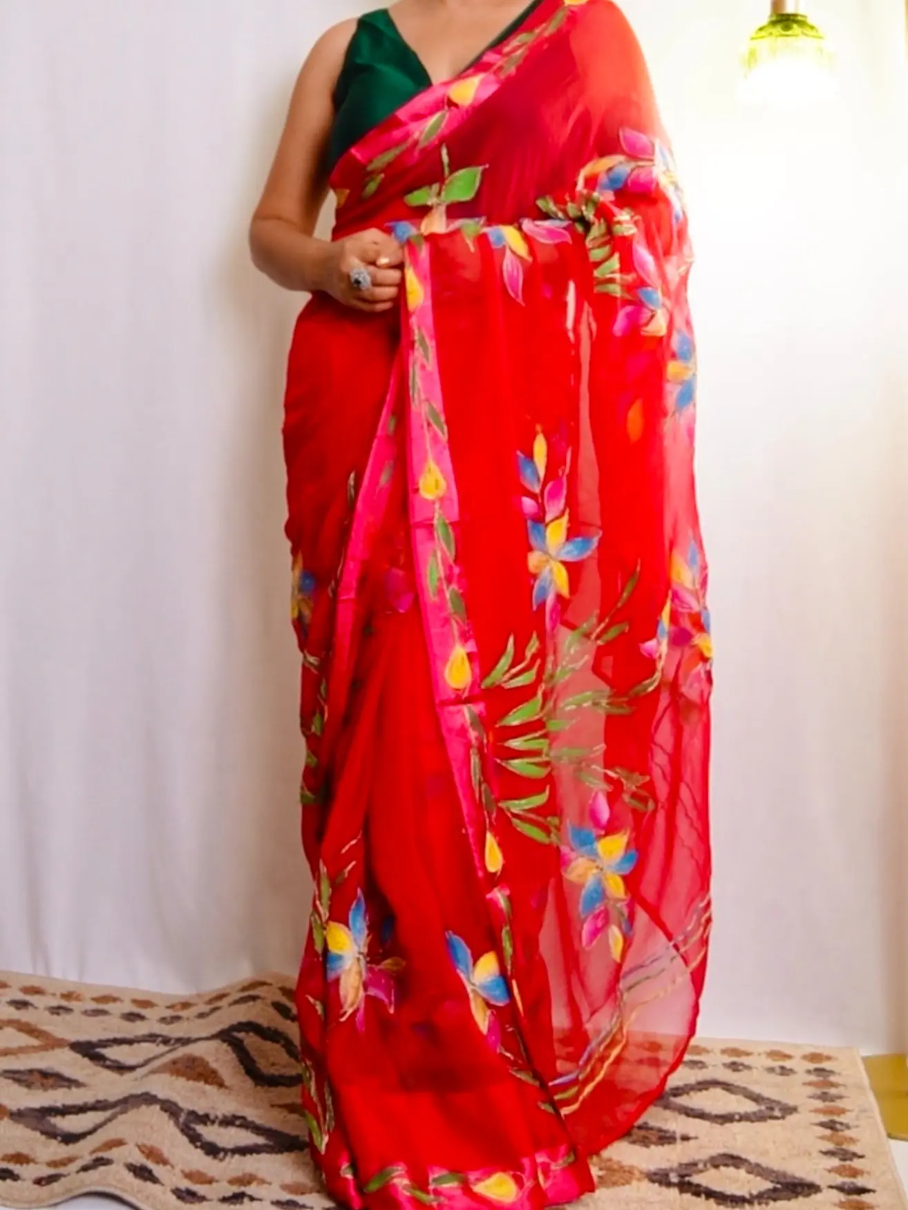 Red Floral Chiffon Saree