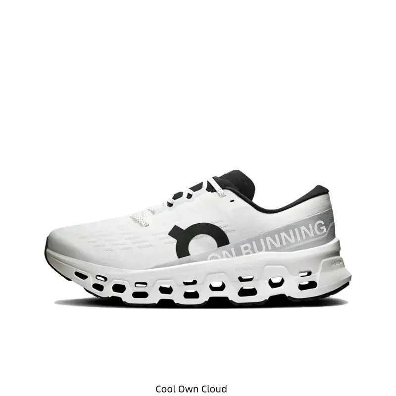 Clean White Running Sneakers with a Bold Dark Grey Side Graphic, Black Laces, and a Lightweight Hollow Cushion Sole, The Perfect Sporty Shoe for Gym Training, Everyday Jogs, and Casual Streetwear ️