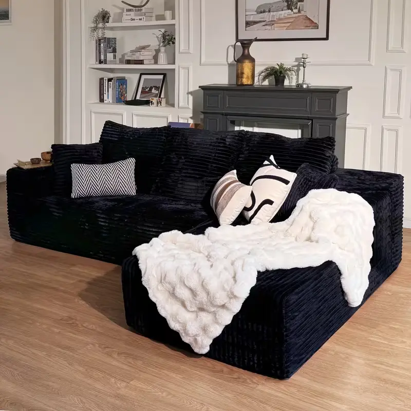 107" L-Shaped Modern Modular Sectional Couch with Chaise sofa, Boneless Comfy Corduroy Fluffy Couches, Deep Seat, Flexible Module Combination for Living Room, No Assembly