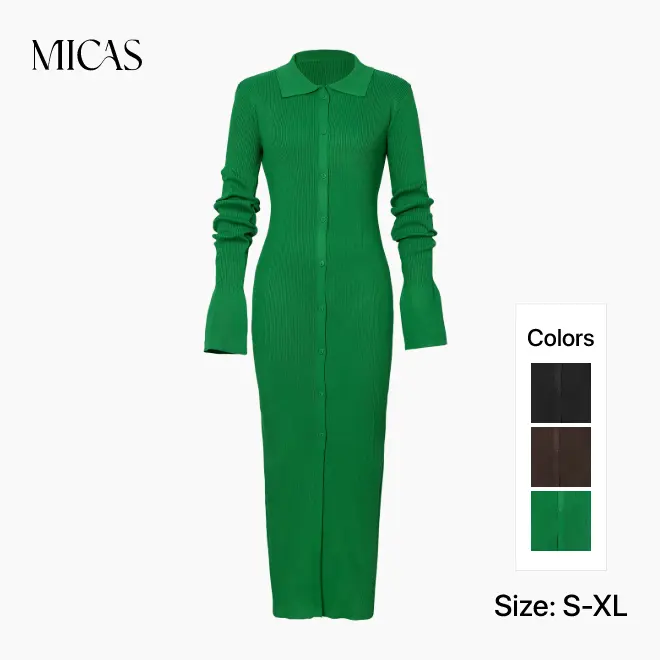 Shell Sleeve Ribbed Buttons Down Maxi Dress