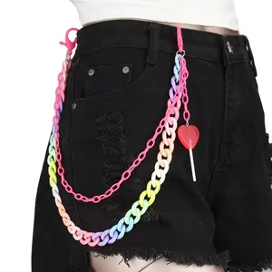 Trendy retro candy-colored heart lollipop pendant waist chain acrylic pants chain, Y2k Accessories Jewelry
