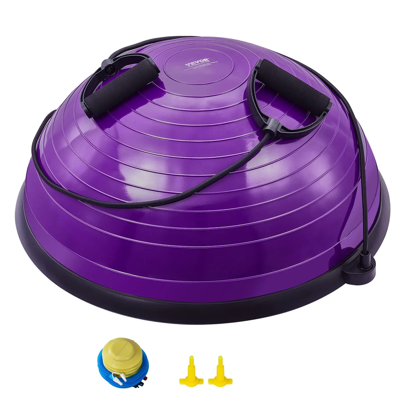 【summerfinds】VEVOR Half Exercise Ball Trainer, 23 inch Balance Ball Trainer, 660lbs Stability Ball, Yoga Ball with Resistance Bands & Foot Pump, Strength Fitness Ball for Home Gym, Full Body Workout, Purple
