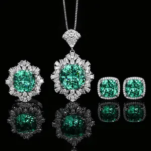 Vintage flower shape Simulated Gemstone Paraiba Green Oval Cut Jewelry Set for Women Ring Earrings  Necklace    Luxury Fashion Accessories Gifts for Women
