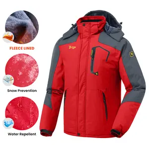 GOPUNE Men's Fleece Lining Winter Jacket, Waterproof, Breathable, Thickened, Warm, Windproof, Softshell Jacket, Outdoor, Functional Jacket with Removable Hood