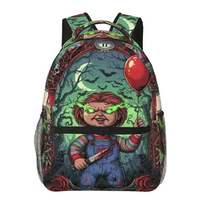 Chucky all-over print lightweight backpack with large capacity—ideal for travel, school, and office; cartoon casual merch laptop daypack; gift for men, women, and teens