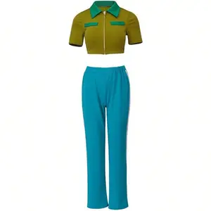 Sexy Crop Top Pants Green Uniform Women Halloween Carnival Outfits