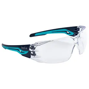 Bolle Silex Safety Glasses with Navy/Sky Blue Temples and Clear Anti-Fog Lens