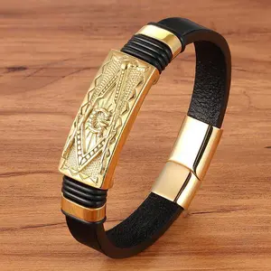 BXG1051 New Men's Leather Bracelet Scorpion Shield Stainless Steel Woven Leather String Comes with a Giftbox